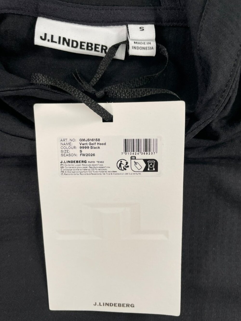 J.Lindeberg Vent Golf Hoodie Black Breathable Athletic Men's Sz Small ($130) NEW - Picture 6 of 8